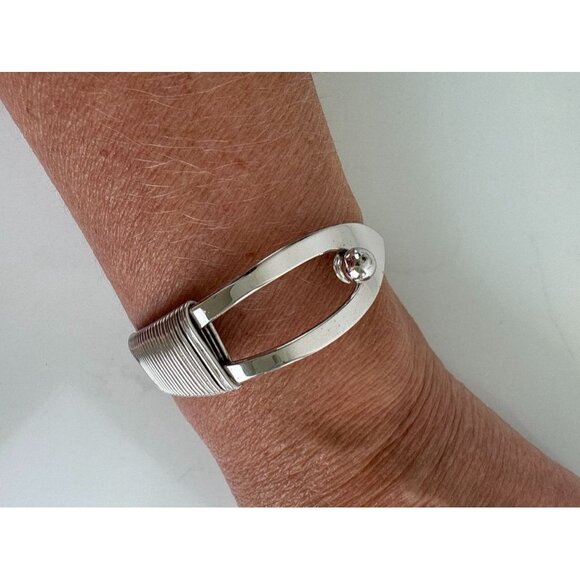 Vintage Napier Silver-Tone Hinged Cuff Bracelet With Mod Wire Coil Design - Picture 1 of 8